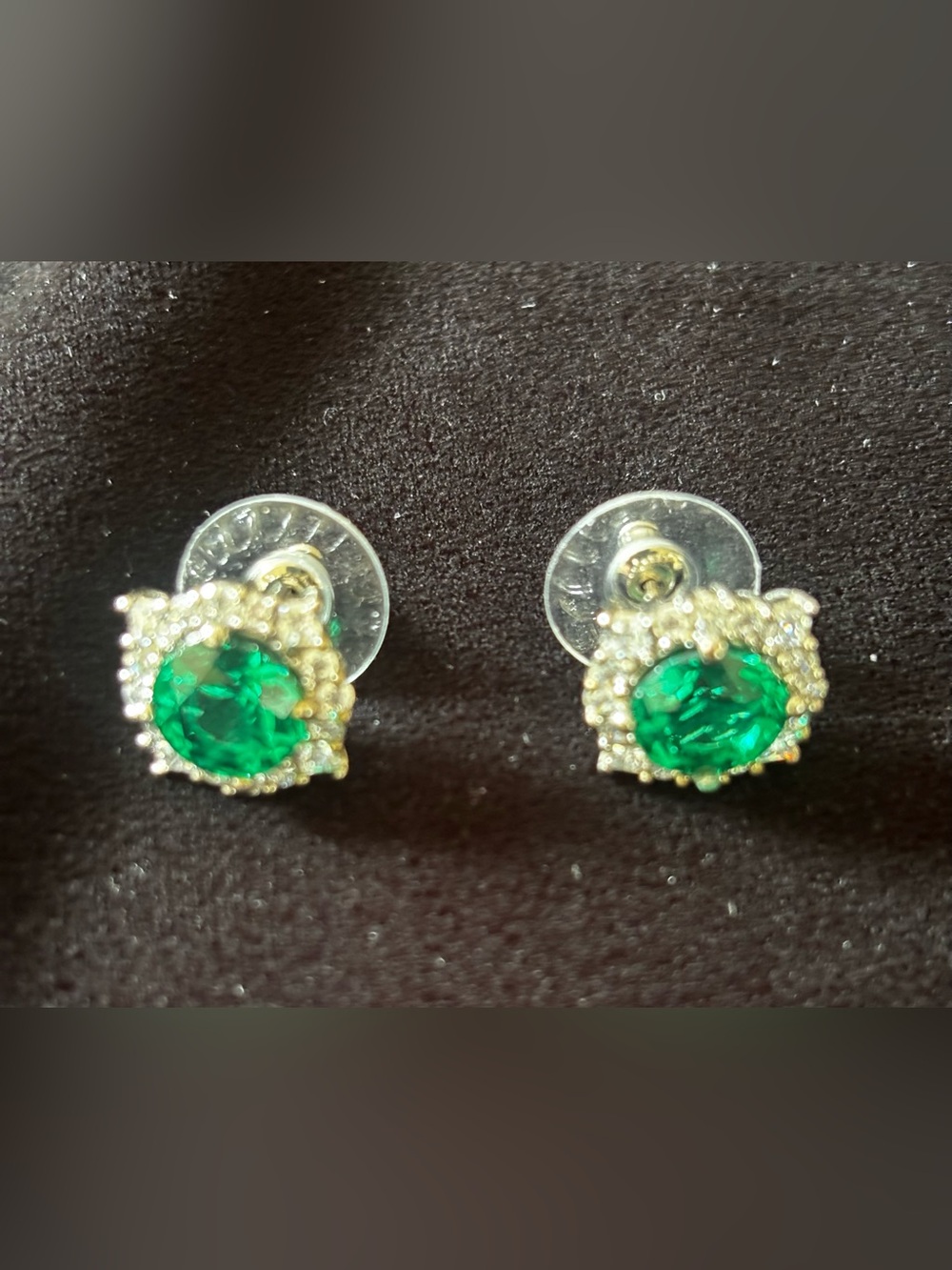 Green Crystal Halo Stud Earrings - Gold-Tone Setting